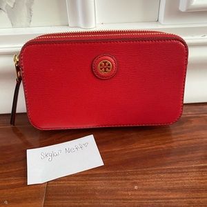 Tory Burch Leather Double Zip Mini Bag in color Bearberry